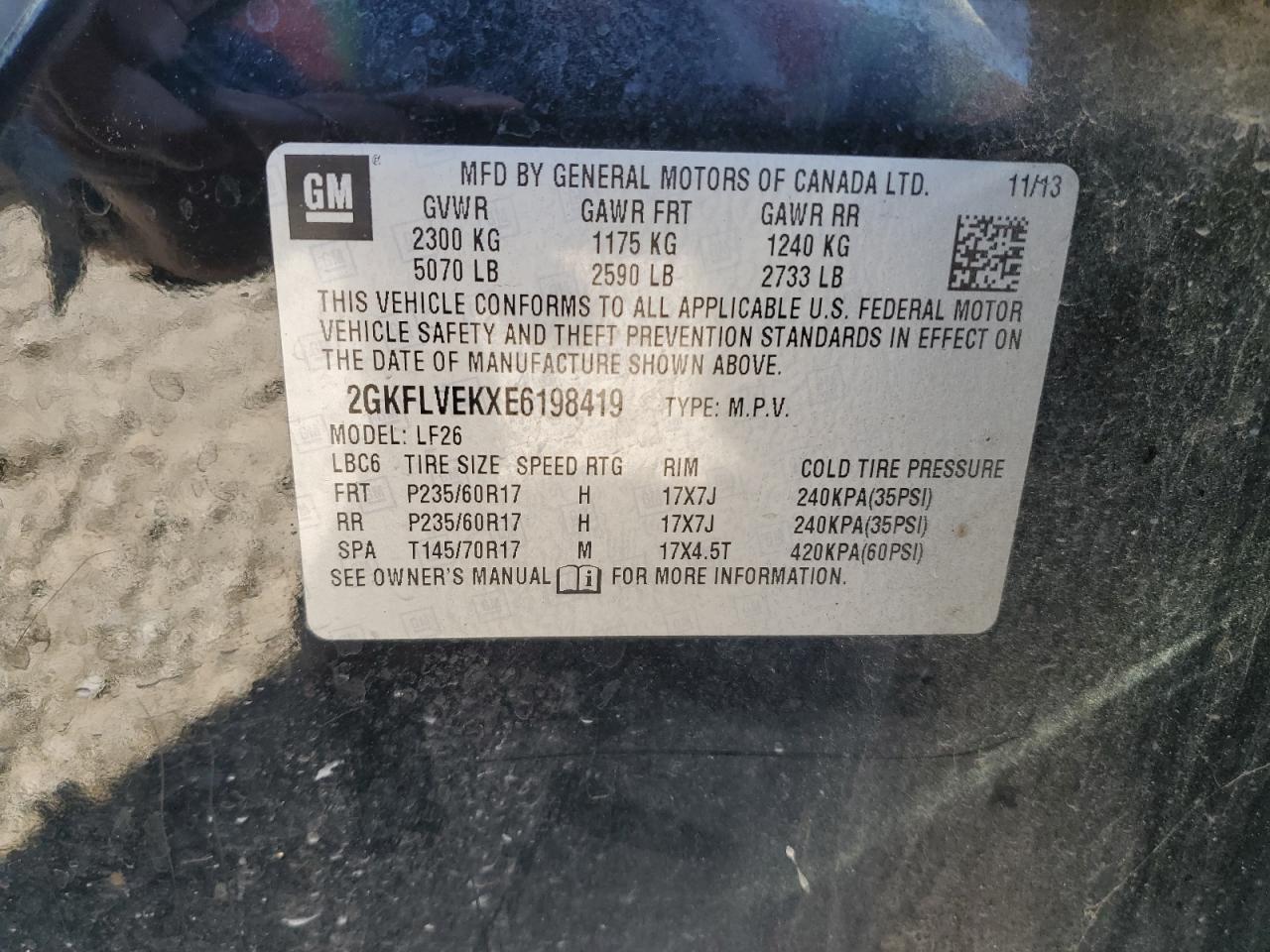 2014 GMC Terrain Sle VIN: 2GKFLVEKXE6198419 Lot: 83864435