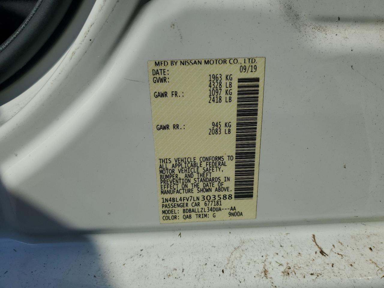 2020 Nissan Altima Platinum VIN: 1N4BL4FV7LN303588 Lot: 70989095