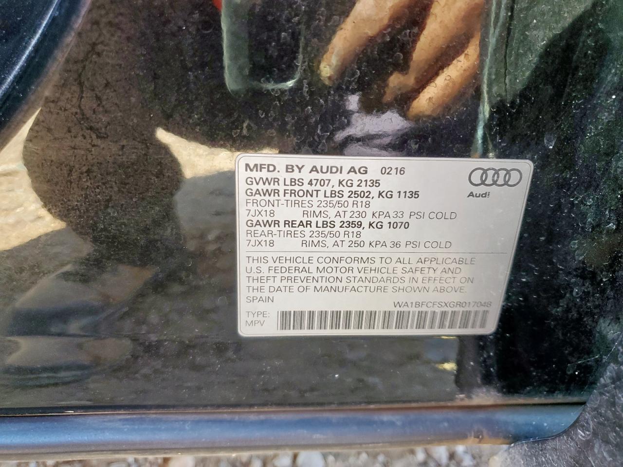 2016 Audi Q3 Premium Plus VIN: WA1BFCFSXGR017048 Lot: 71884765