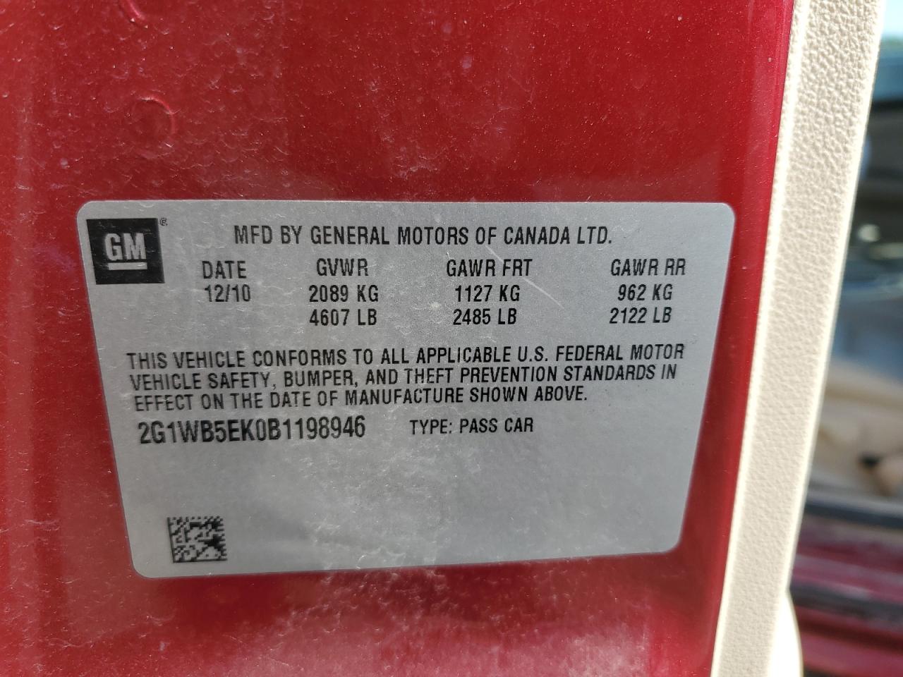 2011 Chevrolet Impala Lt VIN: 2G1WB5EK0B1198946 Lot: 80466815