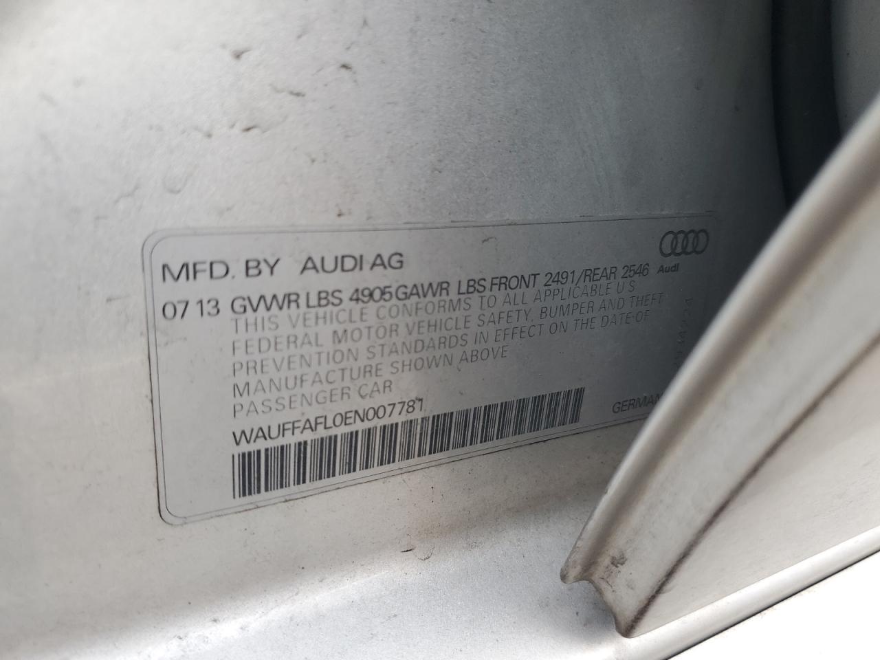 2014 Audi A4 Premium Plus VIN: WAUFFAFL0EN007781 Lot: 84748425