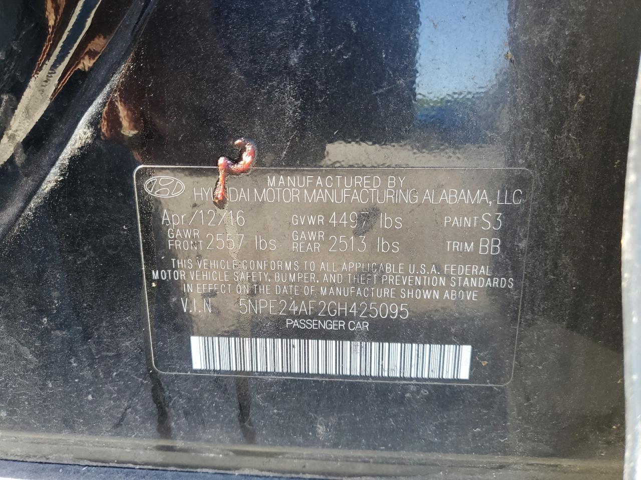 2016 Hyundai Sonata Se VIN: 5NPE24AF2GH425095 Lot: 71921505