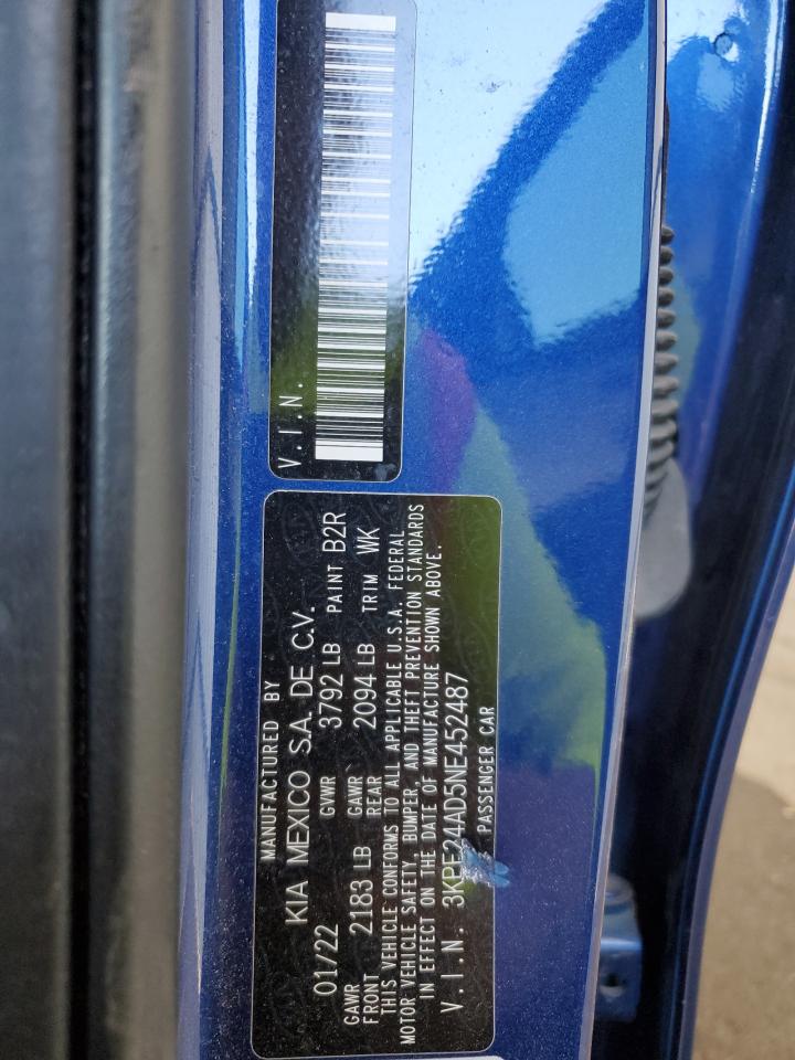 2022 Kia Forte Fe VIN: 3KPF24AD5NE452487 Lot: 80532685