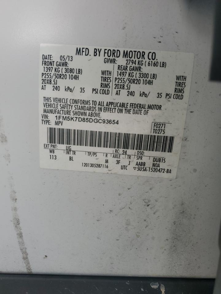 2013 Ford Explorer Xlt VIN: 1FM5K7D85DGC93654 Lot: 80863445