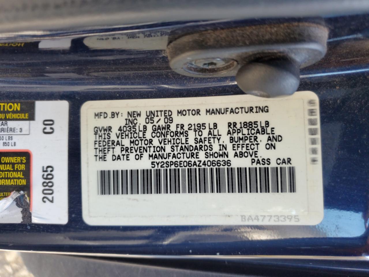 2010 Pontiac Vibe VIN: 5Y2SP6E06AZ406636 Lot: 80463425