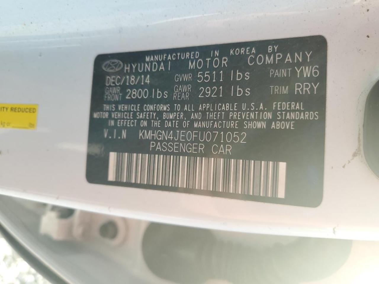 2015 Hyundai Genesis 3.8L VIN: KMHGN4JE0FU071052 Lot: 80308415