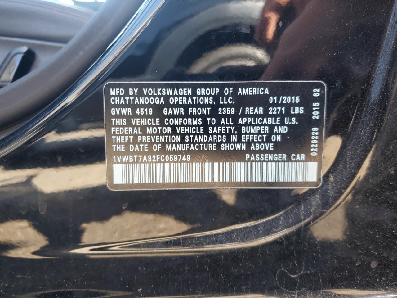 2015 Volkswagen Passat Se VIN: 1VWBT7A32FC059749 Lot: 80093515