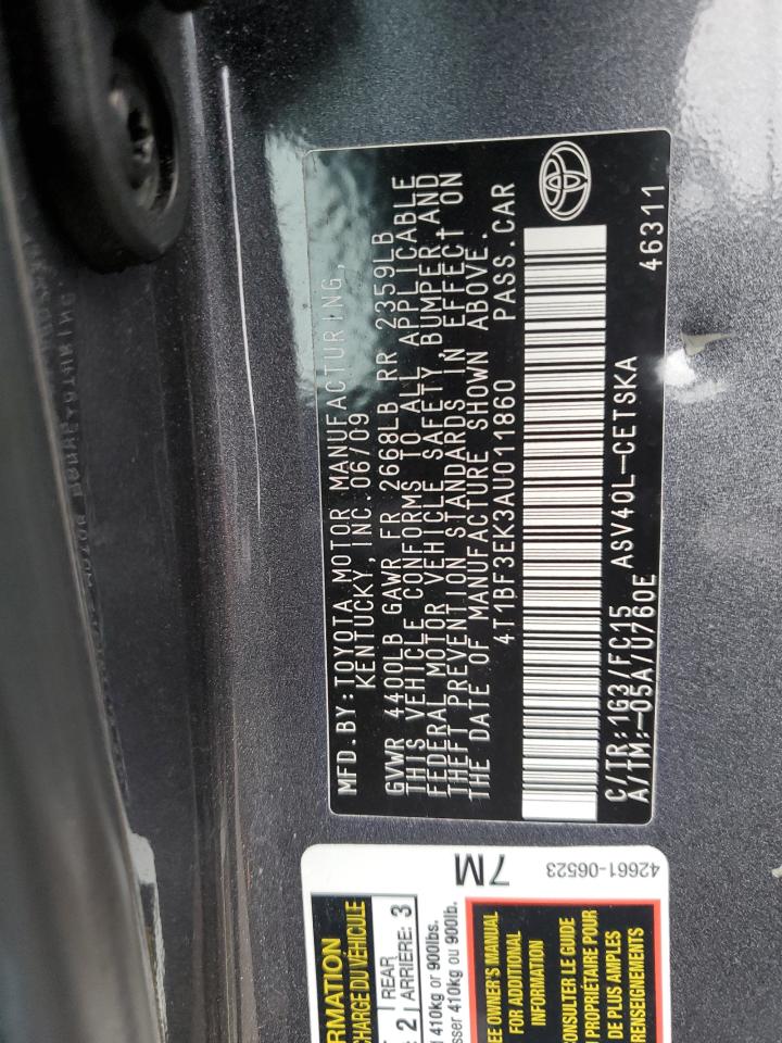 2010 Toyota Camry Base VIN: 4T1BF3EK3AU011860 Lot: 81437645