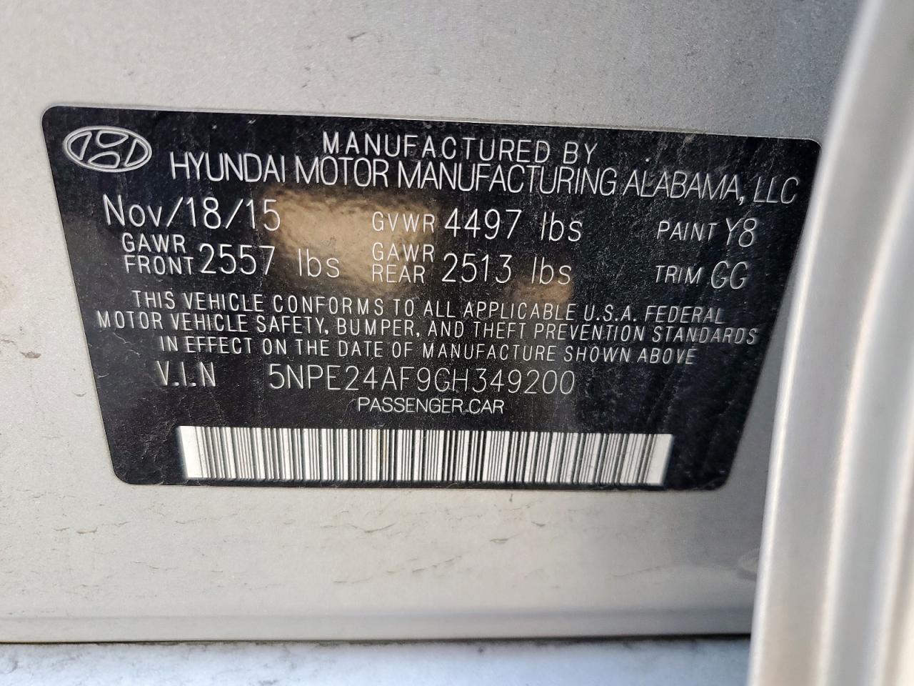 2016 Hyundai Sonata Se VIN: 5NPE24AF9GH349200 Lot: 70329575