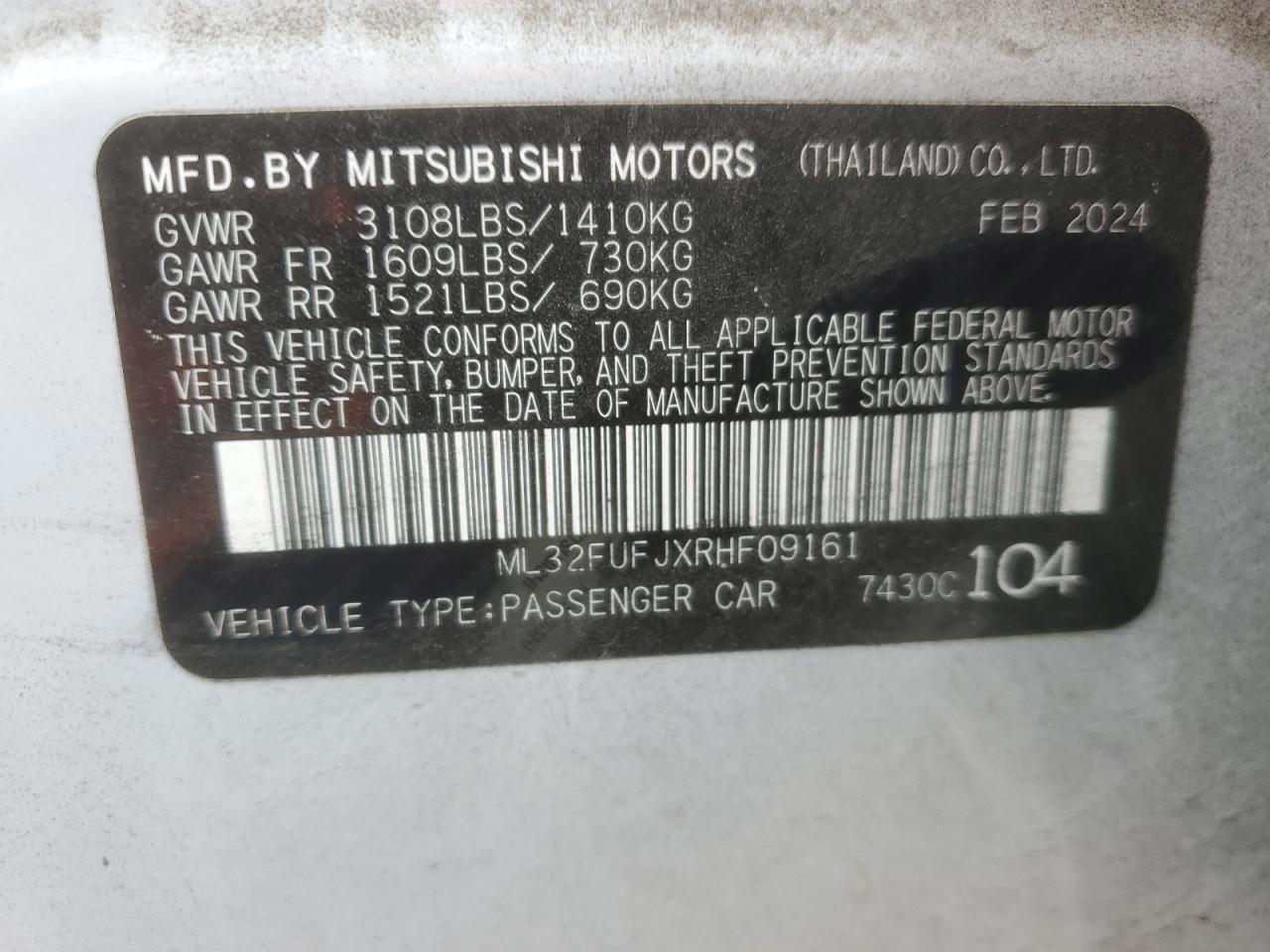 2024 Mitsubishi Mirage G4 Es VIN: ML32FUFJXRHF09161 Lot: 83838325