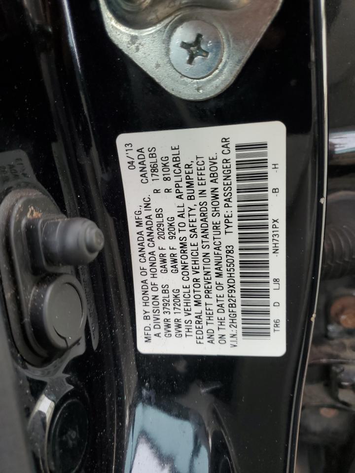 2013 Honda Civic Exl VIN: 2HGFB2F9XDH550783 Lot: 81851595