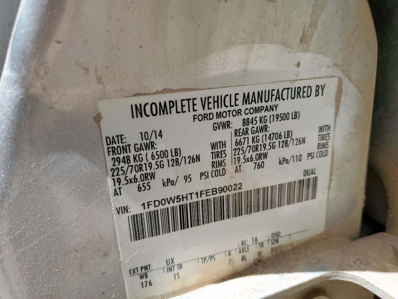 2015 Ford F550 Super Duty VIN: 1FD0W5HT1FEB90022 Lot: 80495755