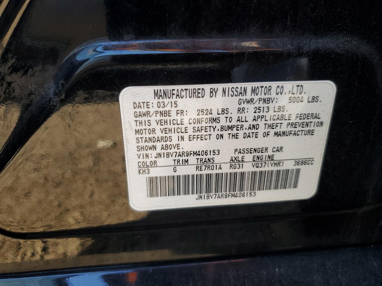 2015 Infiniti Q50 Base VIN: JN1BV7AR9FM406153 Lot: 81872065