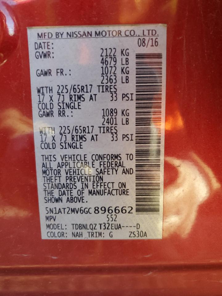 2016 Nissan Rogue S VIN: 5N1AT2MV6GC896662 Lot: 81873525