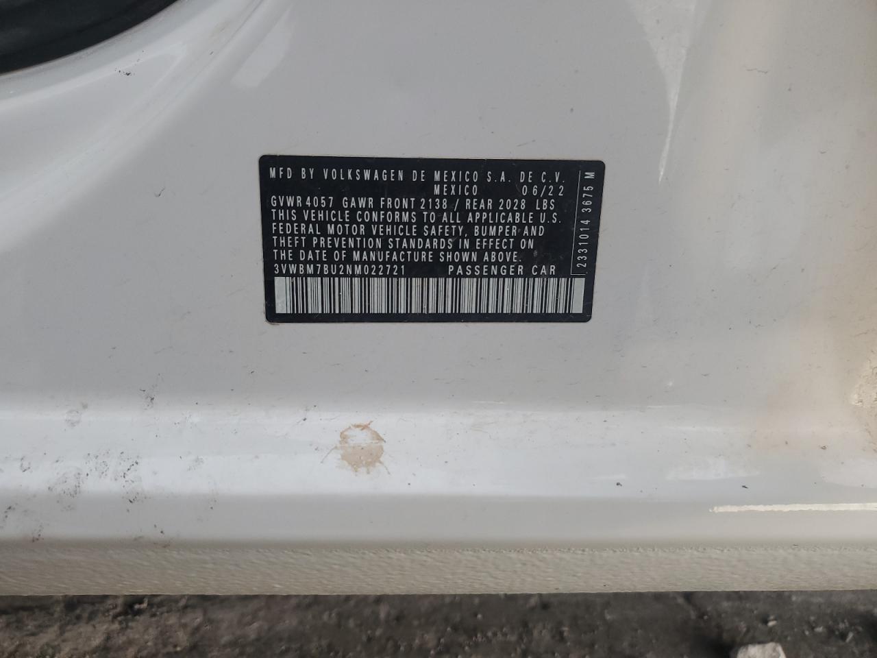 2022 Volkswagen Jetta Sport VIN: 3VWBM7BU2NM022721 Lot: 82064375