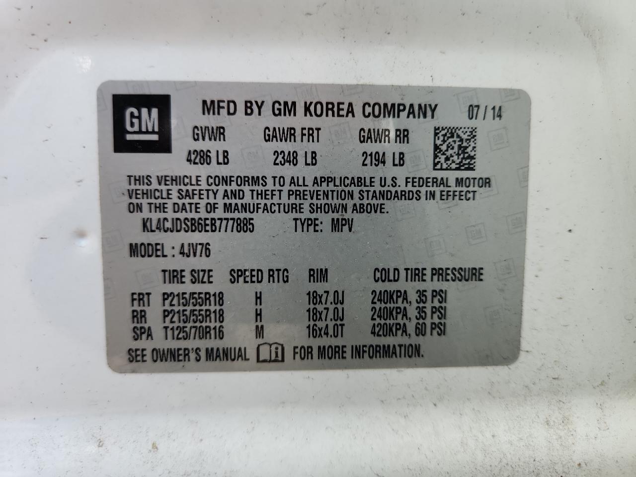 2014 Buick Encore Premium VIN: KL4CJDSB6EB777885 Lot: 81757015