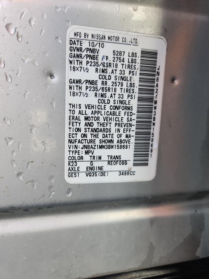 2011 Nissan Murano S VIN: JN8AZ1MW3BW158691 Lot: 81270985