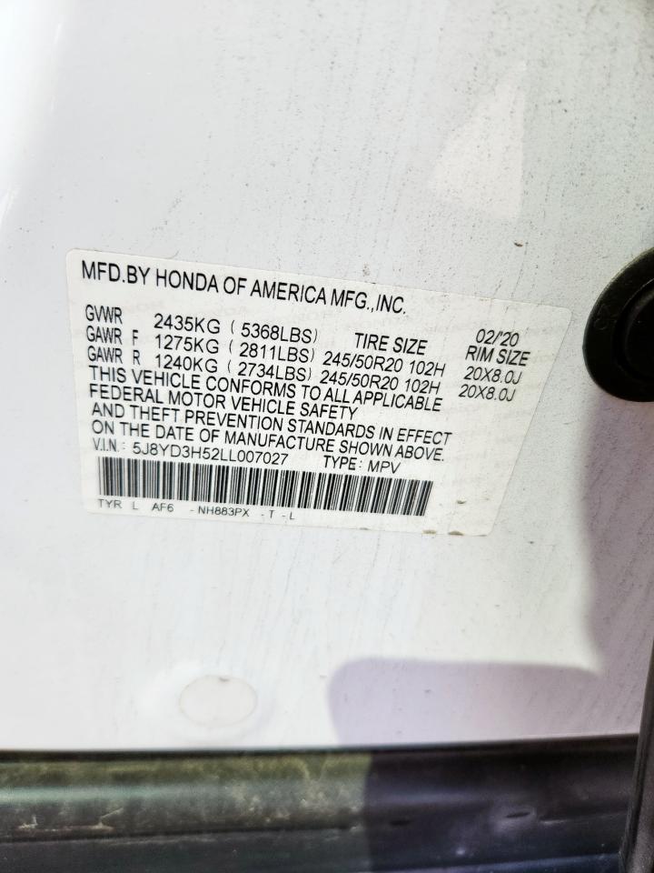 2020 Acura Mdx Technology VIN: 5J8YD3H52LL007027 Lot: 80106355