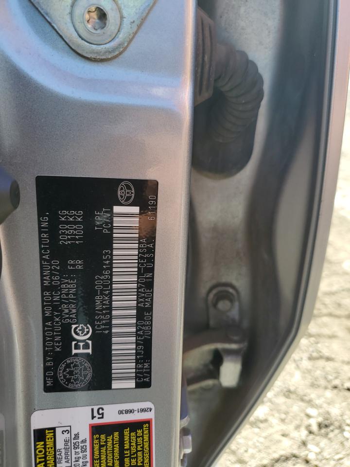 2020 Toyota Camry Se VIN: 4T1G11AK4LU961453 Lot: 81935205