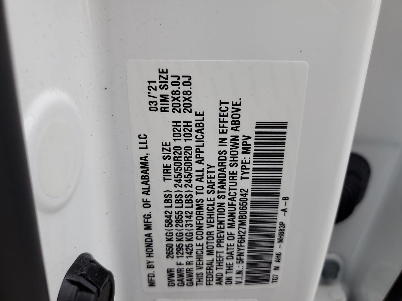 2021 Honda Pilot Se VIN: 5FNYF6H27MB065042 Lot: 81595595