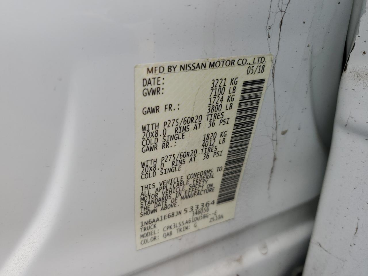 2018 Nissan Titan Sv VIN: 1N6AA1E68JN533364 Lot: 80755845