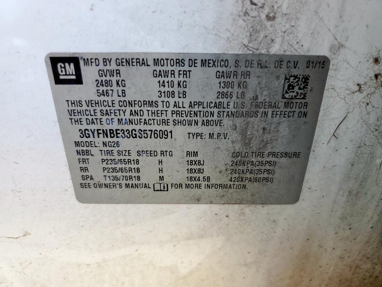 2016 Cadillac Srx Luxury Collection VIN: 3GYFNBE33GS576091 Lot: 80575355