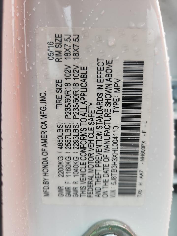 2017 Acura Rdx VIN: 5J8TB3H3XHL004110 Lot: 81859865