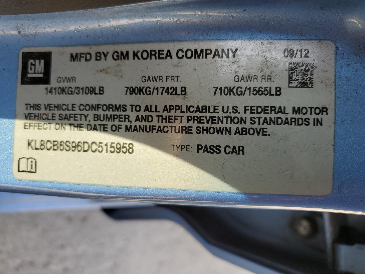 2014 Chevrolet Spark Ls VIN: KL8CB6S96DC515958 Lot: 80845695