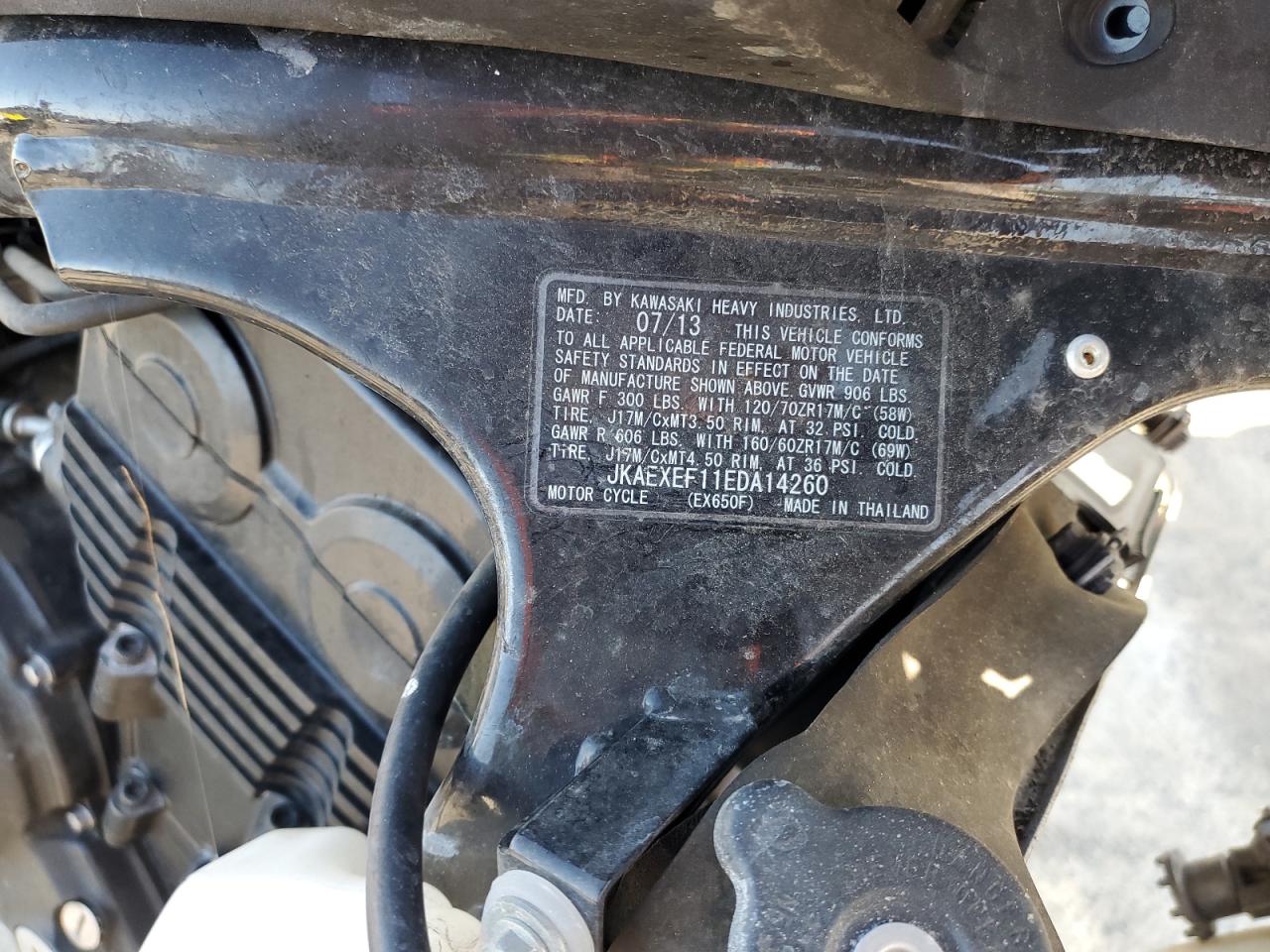 2014 Kawasaki Ex650 F VIN: JKAEXEF11EDA14260 Lot: 84052815