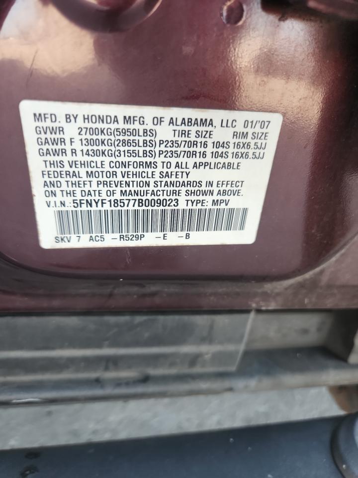 2007 Honda Pilot Exl VIN: 5FNYF18577B009023 Lot: 84644155