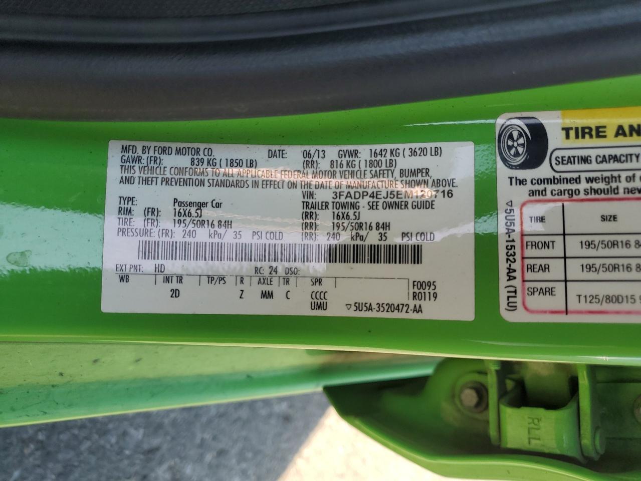 2014 Ford Fiesta Se VIN: 3FADP4EJ5EM120716 Lot: 80619855
