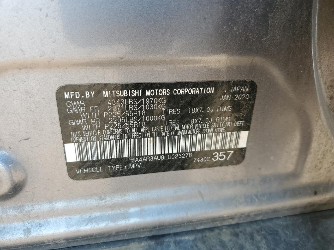 2020 Mitsubishi Outlander Sport Es VIN: JA4AR3AU9LU023278 Lot: 71470365