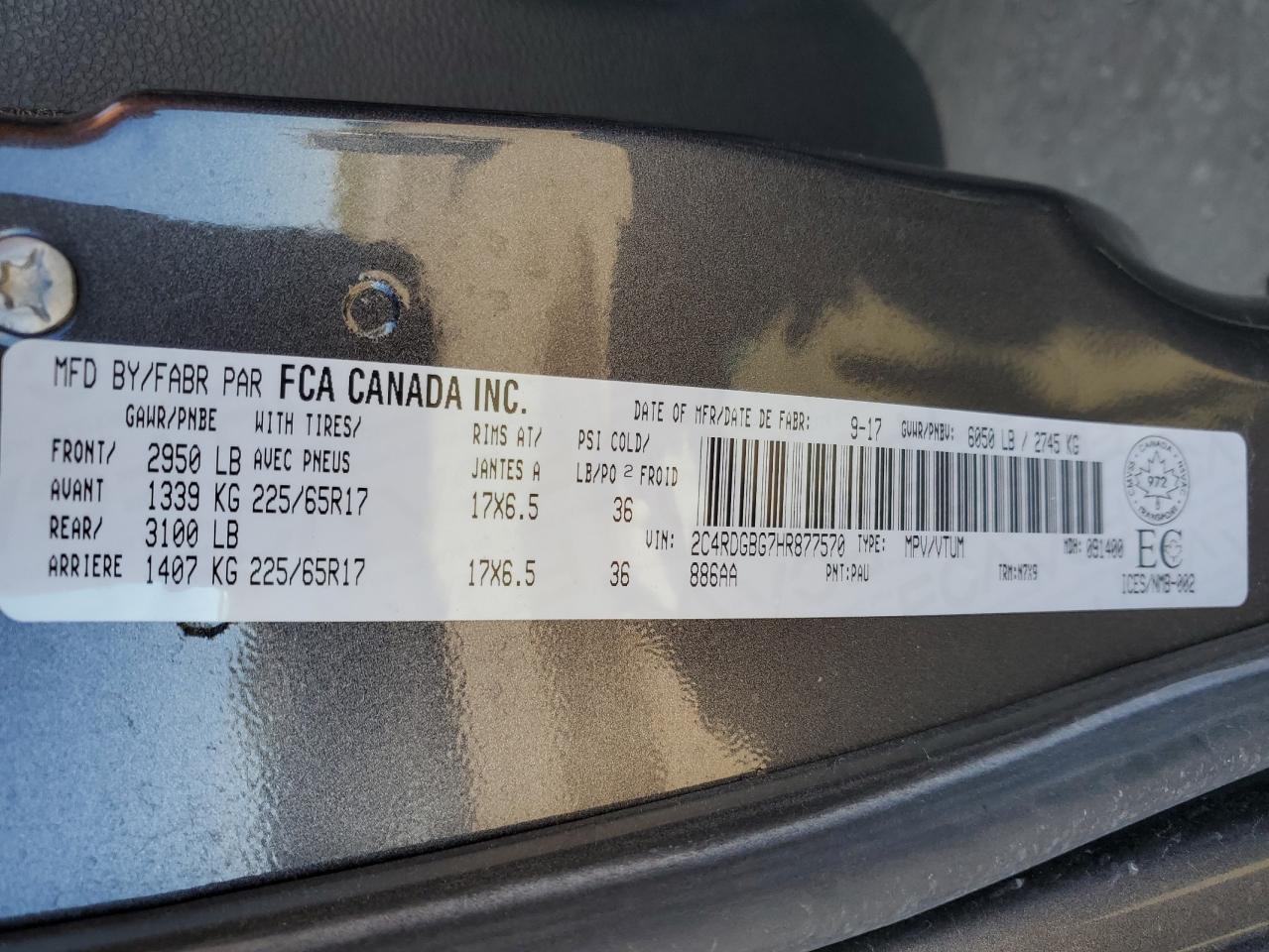 2017 Dodge Grand Caravan Se VIN: 2C4RDGBG7HR877570 Lot: 84205855