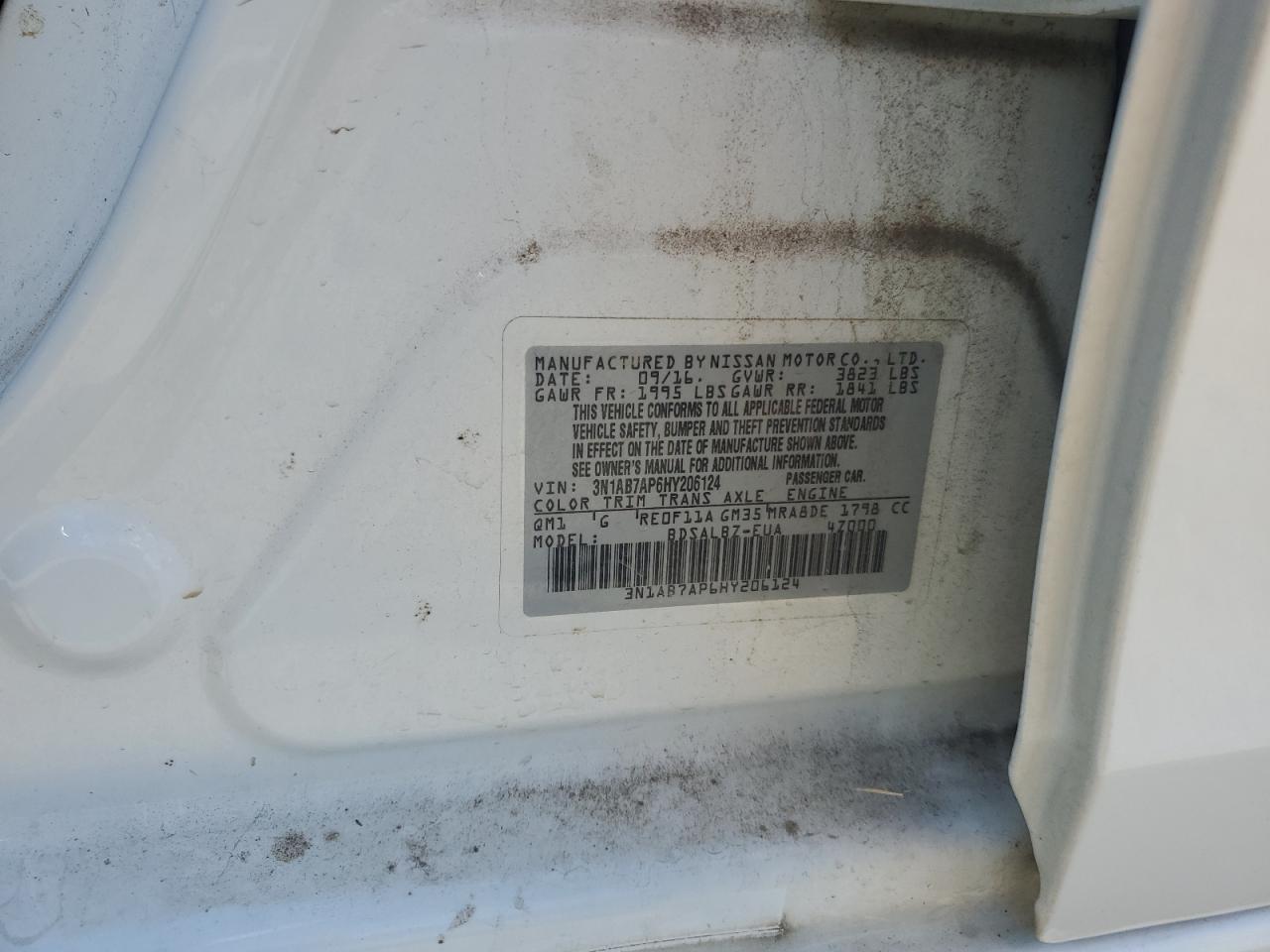 2017 Nissan Sentra S VIN: 3N1AB7AP6HY206124 Lot: 81683575