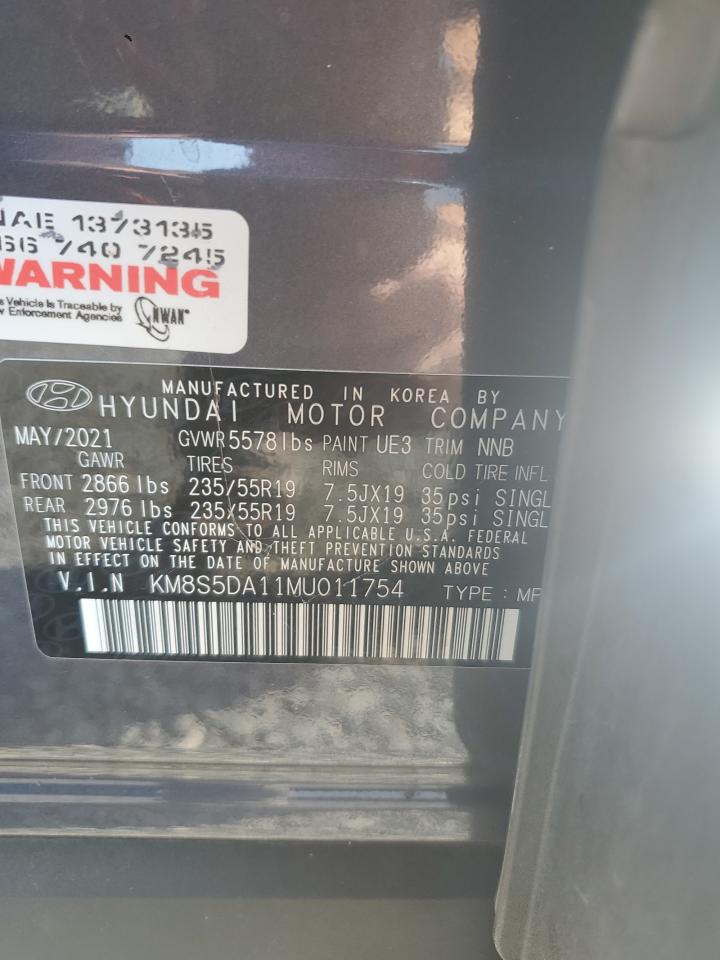 2021 Hyundai Santa Fe Limited VIN: KM8S5DA11MU011754 Lot: 80194875