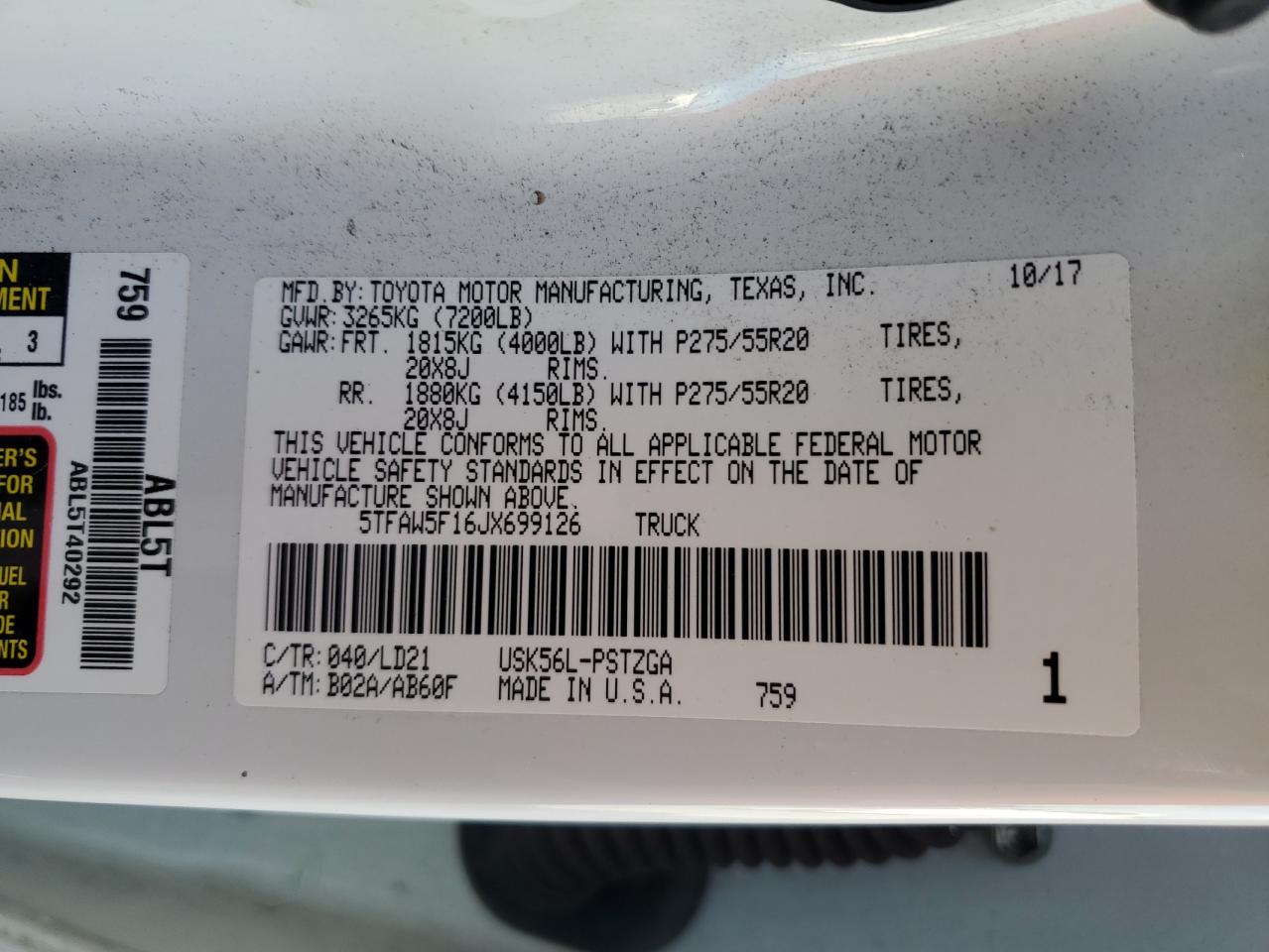 2018 Toyota Tundra Crewmax 1794 VIN: 5TFAW5F16JX699126 Lot: 71538185