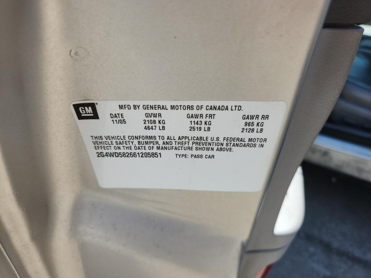 2006 Buick Lacrosse Cxl VIN: 2G4WD582661205851 Lot: 71066165