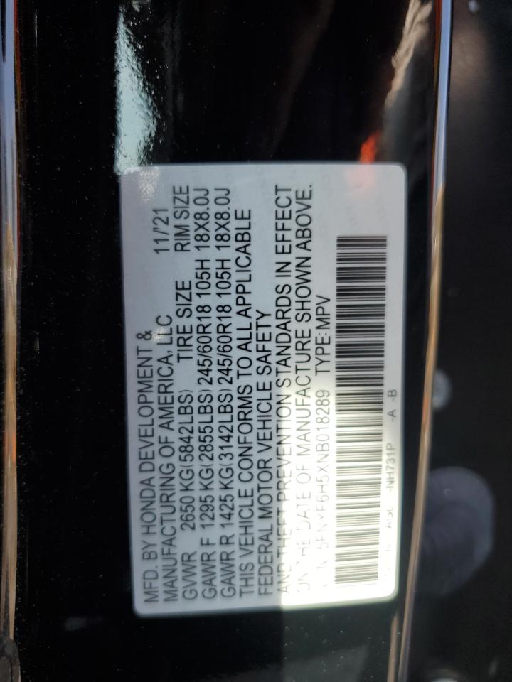 2022 Honda Pilot Exl VIN: 5FNYF6H5XNB018289 Lot: 81618255