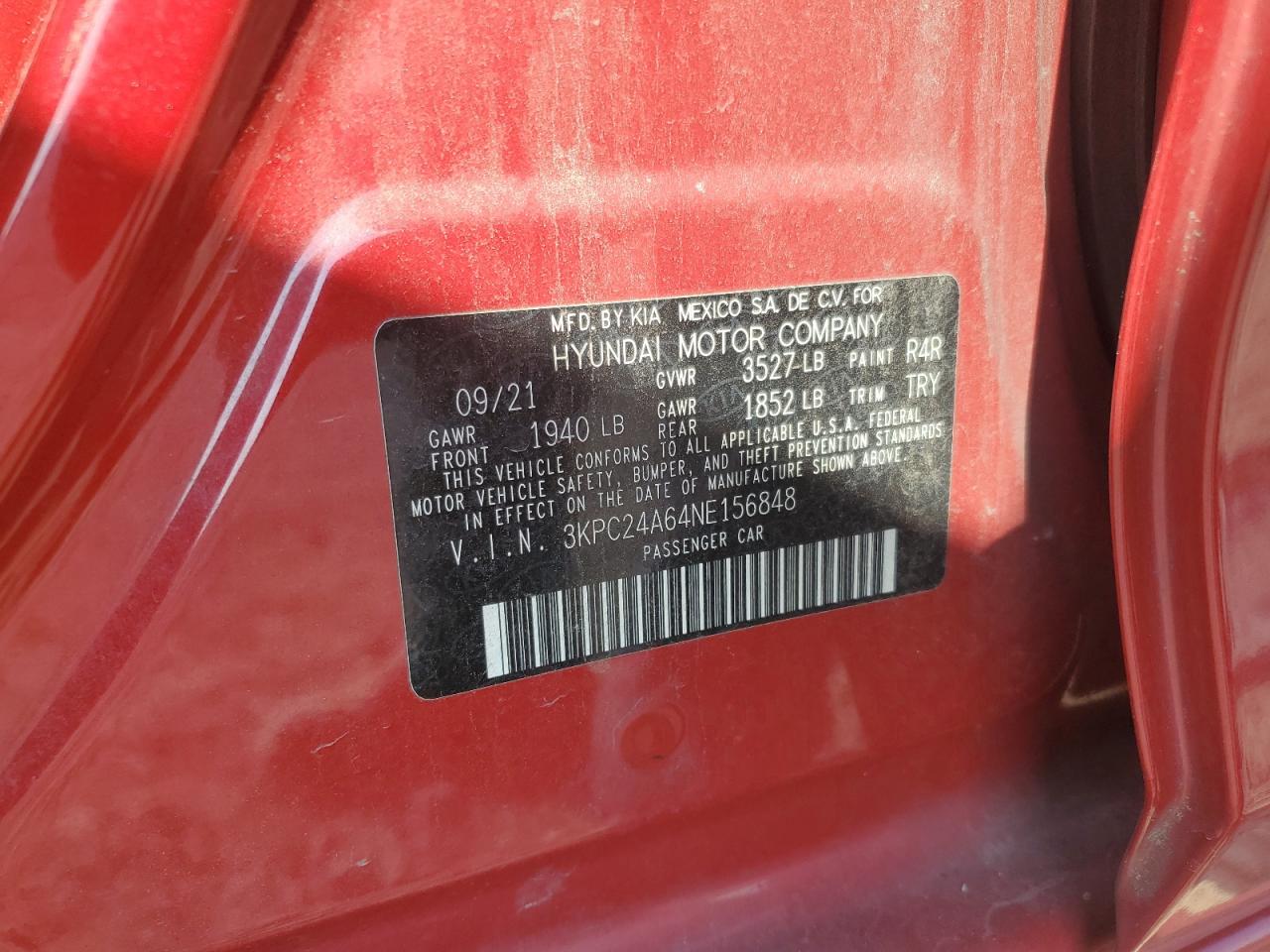 2022 Hyundai Accent Se VIN: 3KPC24A64NE156848 Lot: 80877705
