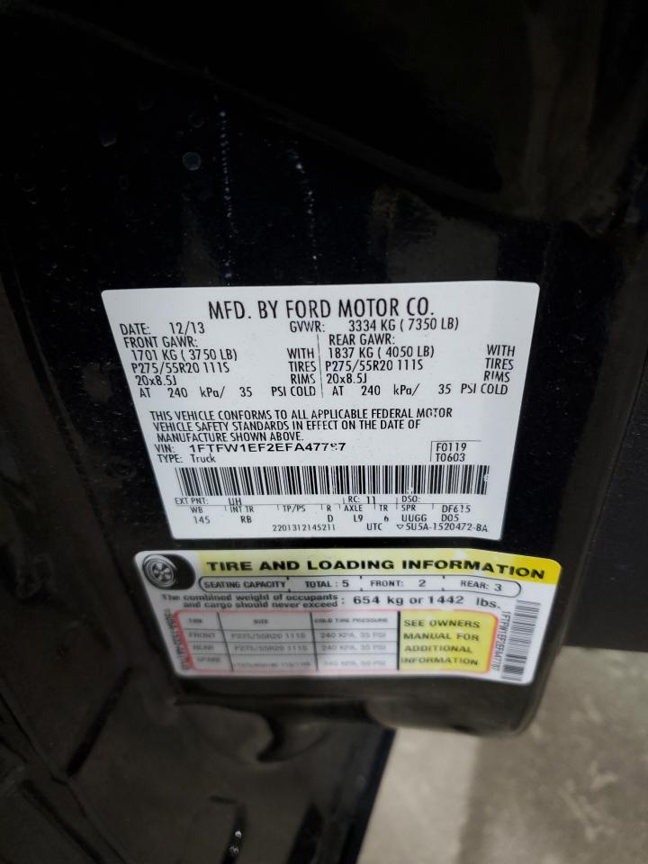 2014 Ford F150 Supercrew VIN: 1FTFW1EF2EFA47787 Lot: 80169225