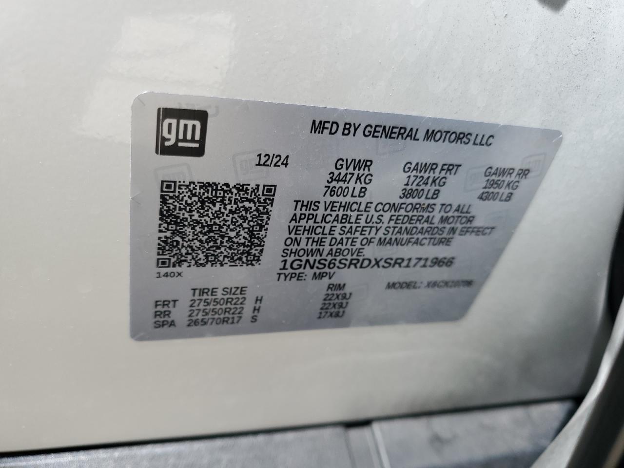 2025 Chevrolet Tahoe K1500 Premier VIN: 1GNS6SRDXSR171966 Lot: 81092485