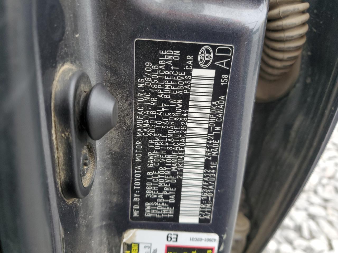 2010 Toyota Corolla Matrix VIN: 2T1KU4EE0AC262844 Lot: 83778825