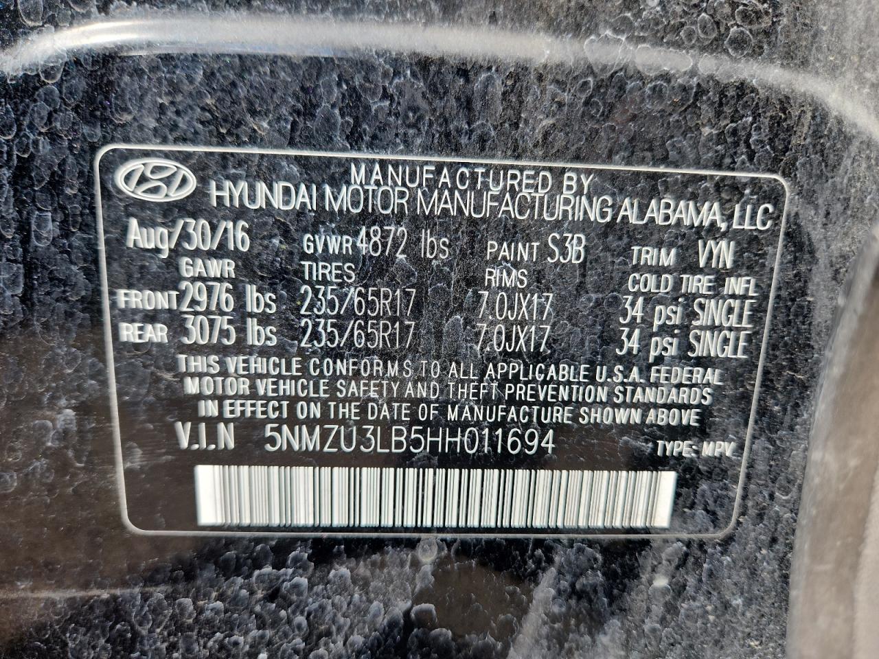 2017 Hyundai Santa Fe Sport VIN: 5NMZU3LB5HH011694 Lot: 71217105
