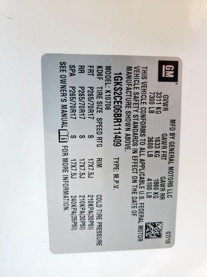 2011 GMC Yukon Slt VIN: 1GKS2CE06BR111409 Lot: 83769155