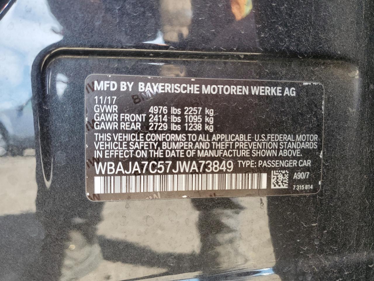 2018 BMW 530 Xi VIN: WBAJA7C57JWA73849 Lot: 70742505