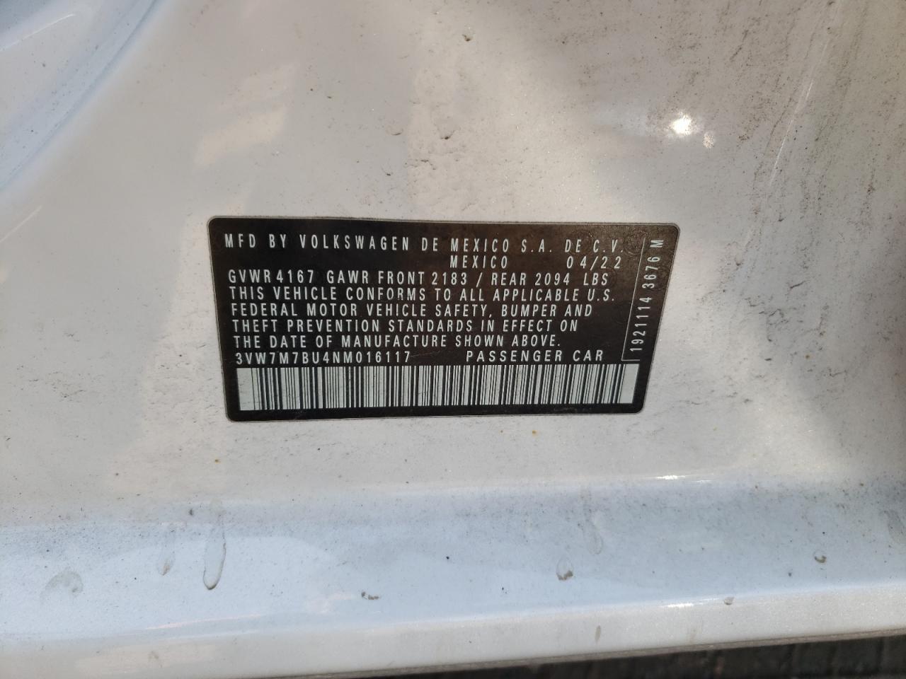 2022 Volkswagen Jetta Se VIN: 3VW7M7BU4NM016117 Lot: 80442985