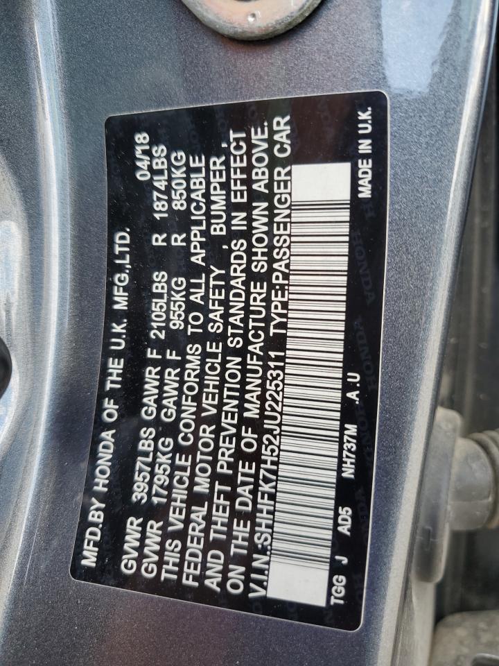 2018 Honda Civic Ex VIN: SHHFK7H52JU225311 Lot: 84218945