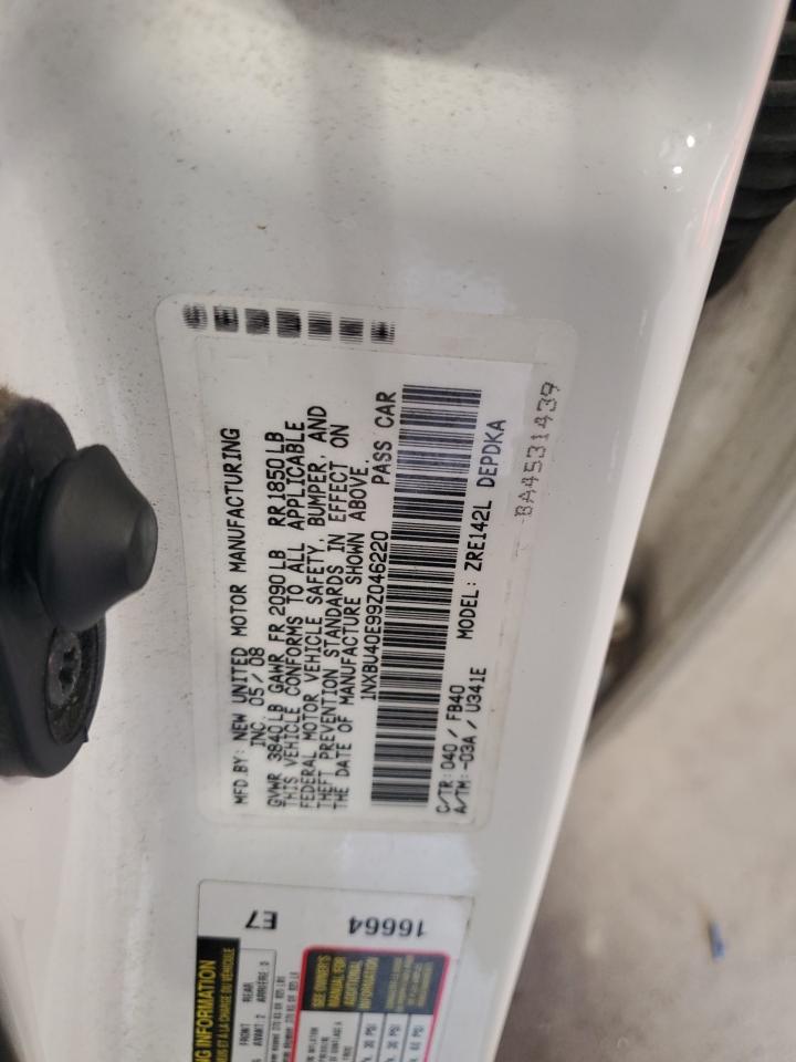 2009 Toyota Corolla Base VIN: 1NXBU40E99Z046220 Lot: 71999155