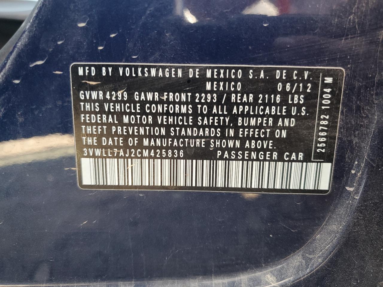 2012 Volkswagen Jetta Tdi VIN: 3VWLL7AJ2CM425836 Lot: 80688505