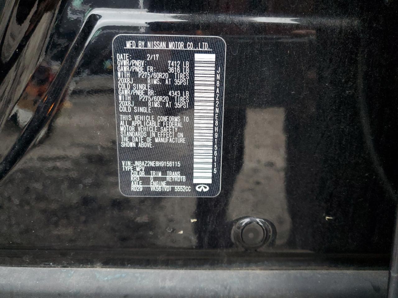 2017 Infiniti Qx80 Base VIN: JN8AZ2NE8H9156115 Lot: 81632595